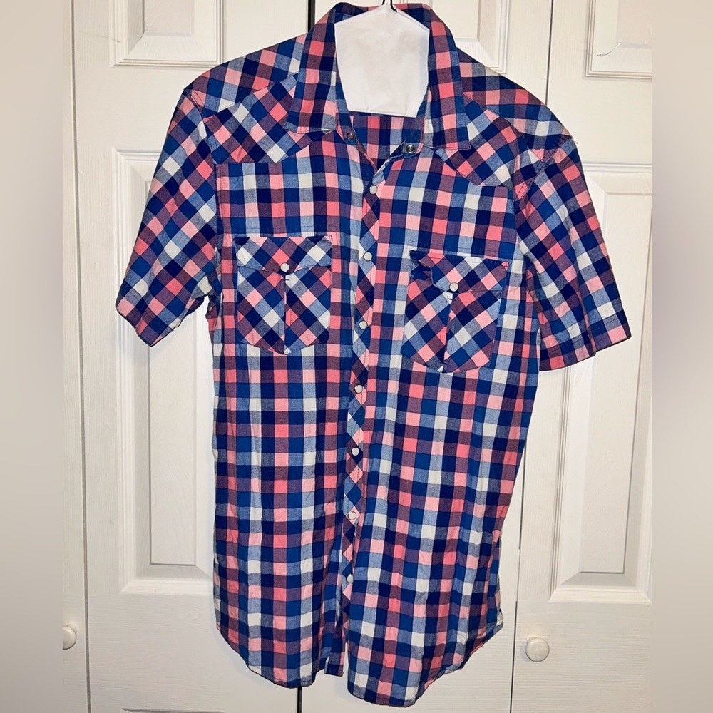 Gap Snap Button Down Short Sleeve Plaid Top XL